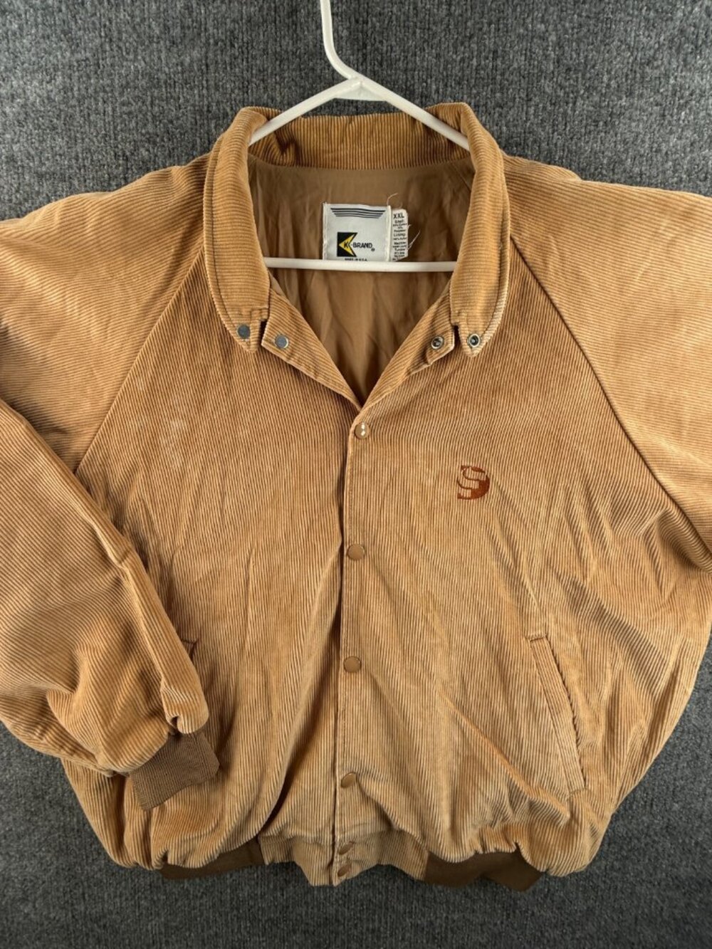 VTG K-brand USA Made Corduroy Snap Up Jacket Lined Beige Soft 2XL Pockets
